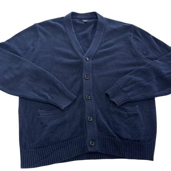 J Crew Sweater Mens XL Navy Blue Cotton Cardigan Button Up Pockets Classic Style - Picture 1 of 7